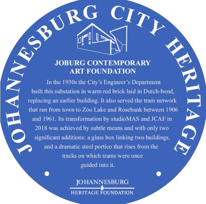 Johannesburg Contemporary Art Foundation Blue Plaque - Johannesburg Heritage Foundation