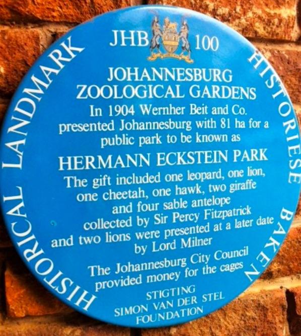 Johannesburg Zoological Gardens Blue Plaque - Sourced by Kathy Munro