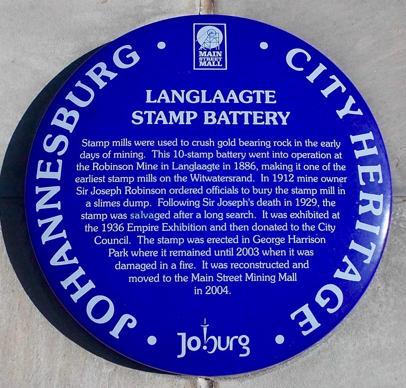 Langlaagte Stamp Battery Blue Plaque - Heritage Portal - 2012