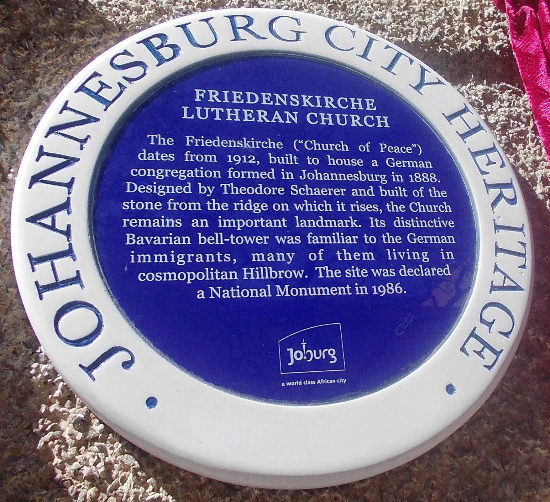 Lutheran Friedenskirche Blue Plaque - Heritage Portal - 2013