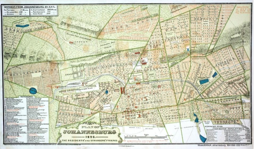 Map of early Johannesburg showing brickfields and the coolie location - Museum Africa Archives