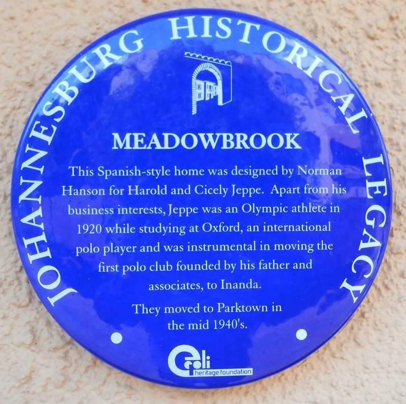 Meadowbrook Blue Plaque - Heritage Portal - 2014