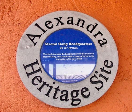 Msomi Gang Headquarters Alexandra Blue Plaque - Heritage Portal - 2012
