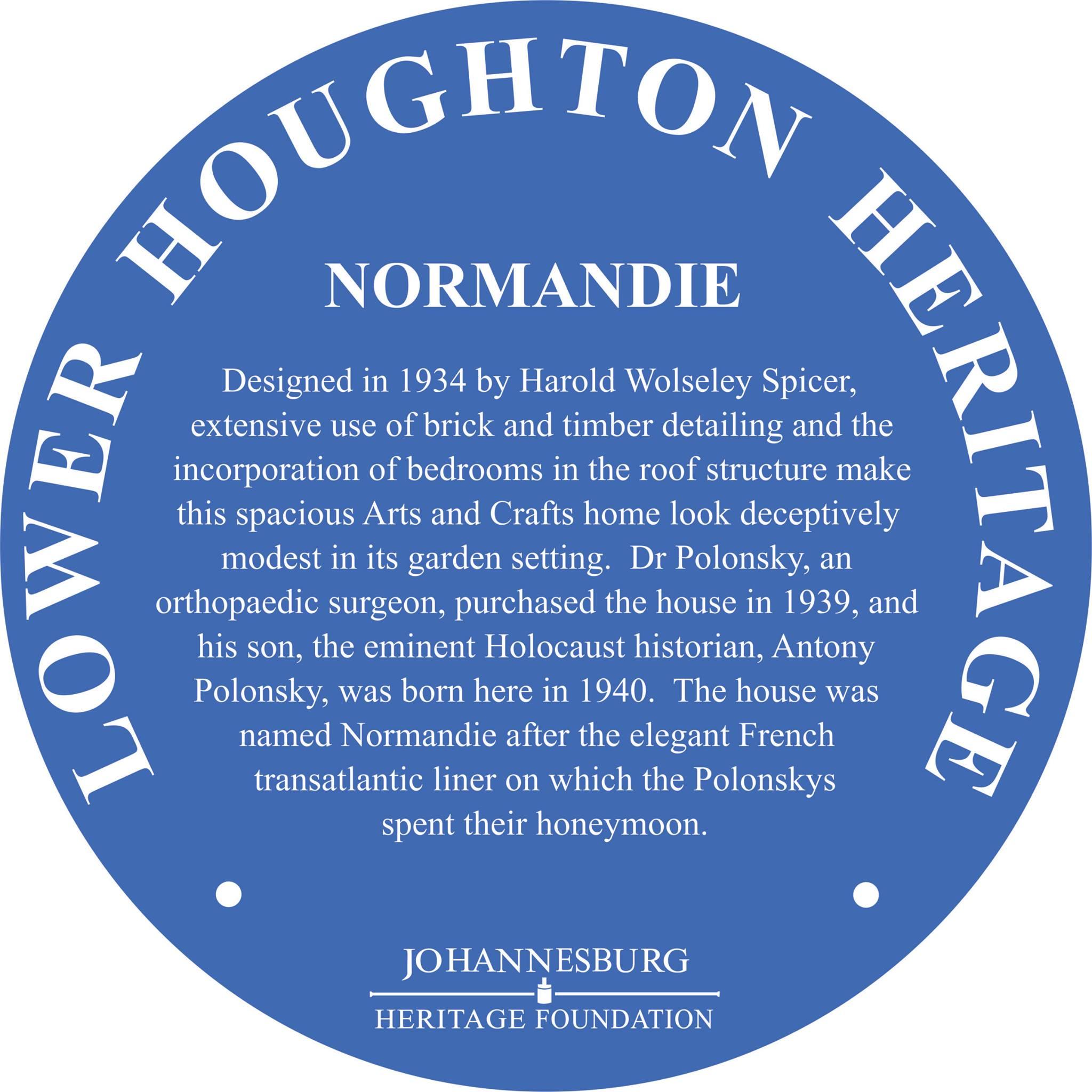 Normandie Blue Plaque Design - Johannesburg Heritage Foundation