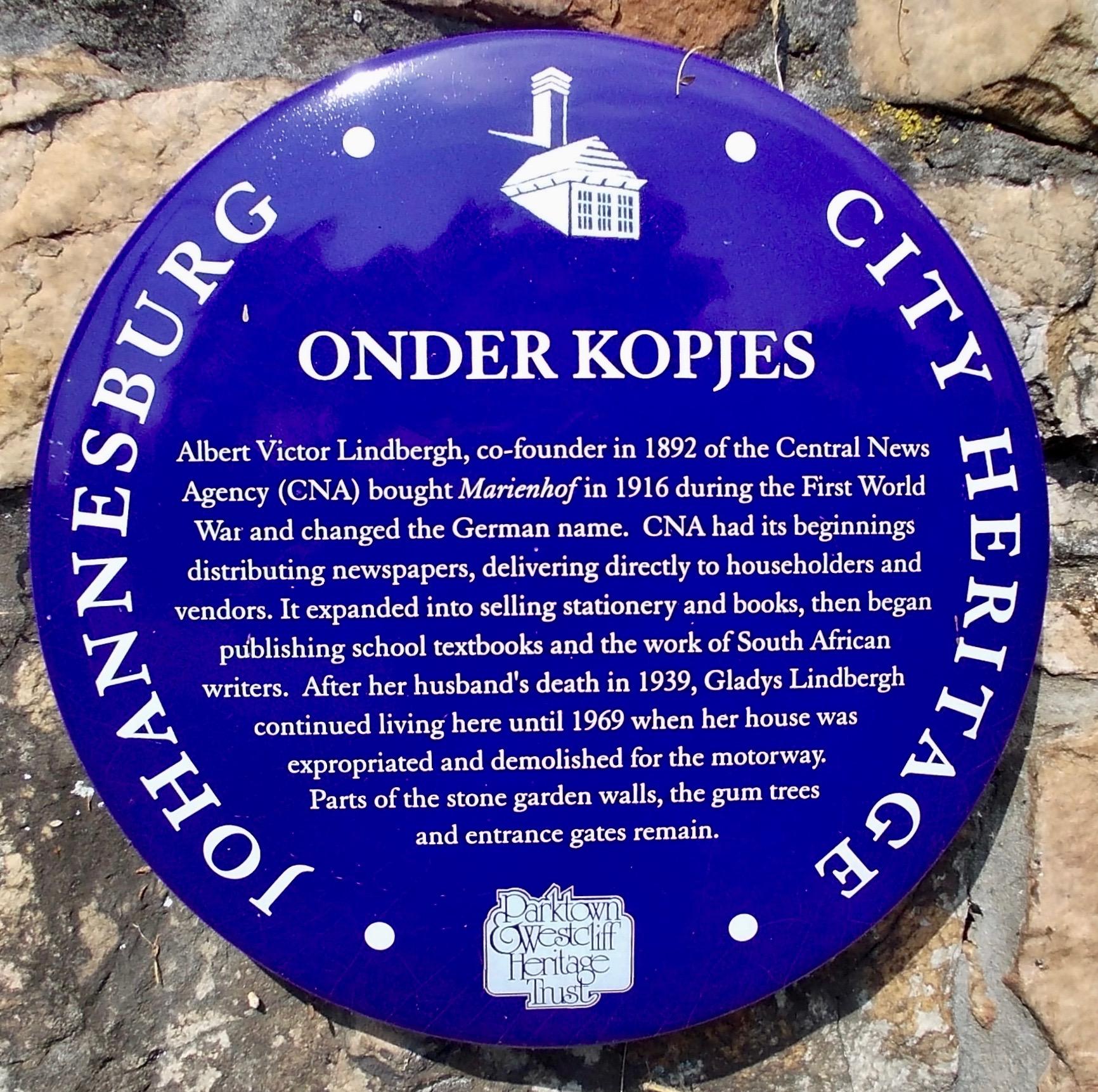 Onder Kopjes Blue Plaque - Heritage Portal - 2012