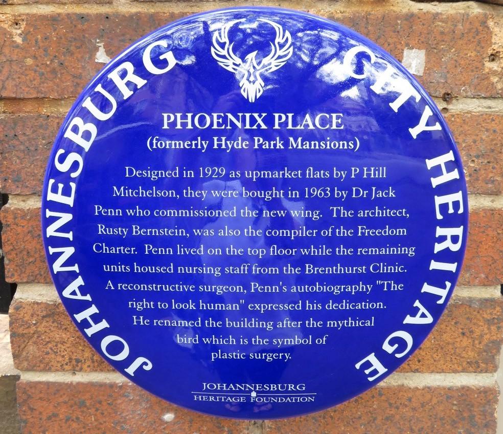 Phoenix Place Blue Plaque - City of Johannesburg