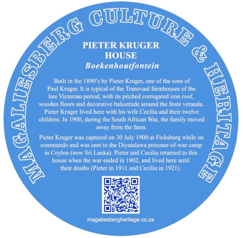 Pieter Kruger House Blue Plaque Design - MACH