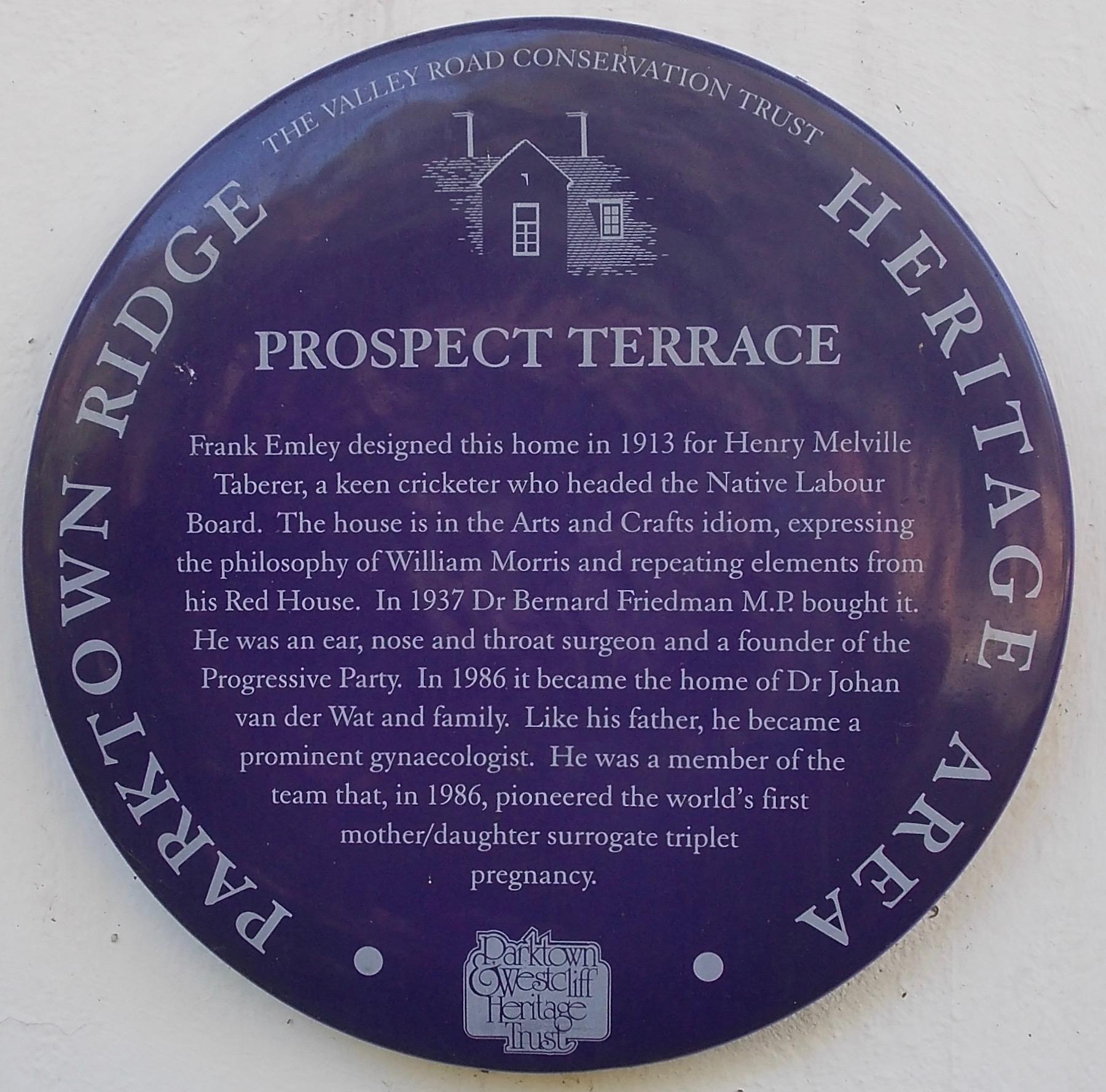 Prospect Terrace Blue Plaque - Heritage Portal - 2012