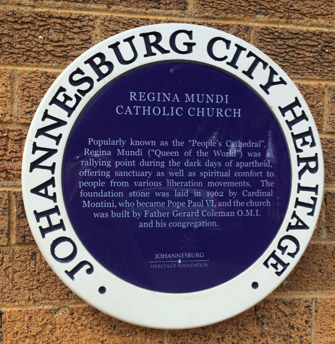 Regina Mundi Catholic Church Blue Plaque - Source Unknown