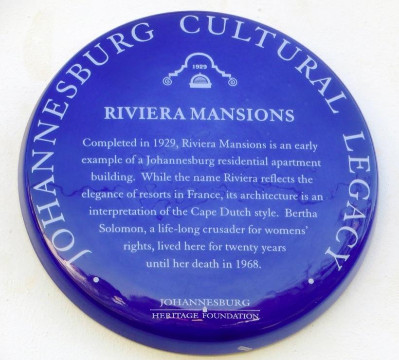 Riviera Mansions Blue Plaque - Kathy Munro