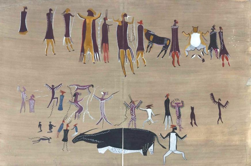 Rock art showing the water destroying the people and turning them into frogs