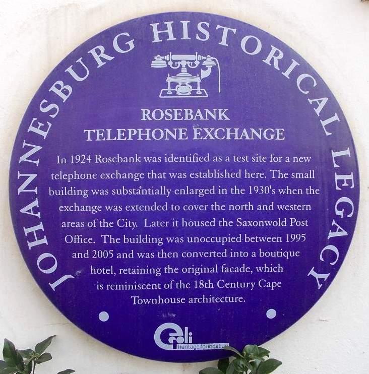 Rosebank Telephone Exchange Blue Plaque - Monarch Hotel - Heritage Portal - 2012.