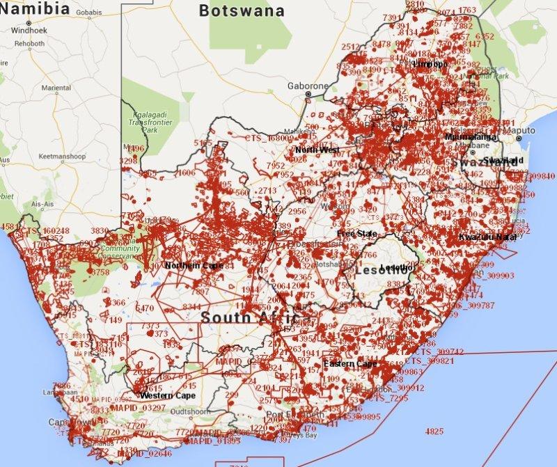 SAHRIS map of heritage cases mapped since 2012