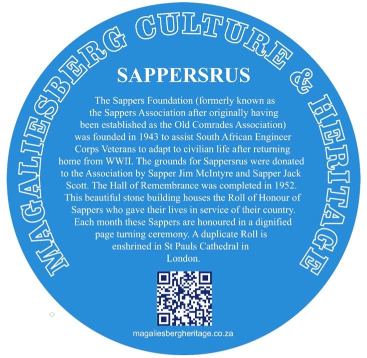 Sappersrus Blue Plaque - Magaliesberg Heritage