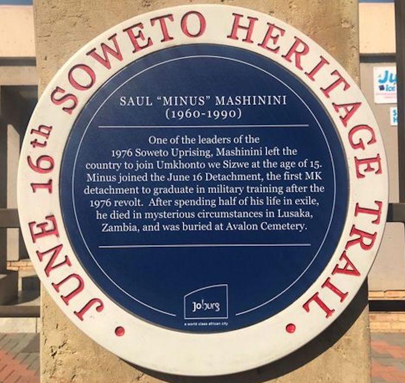 Saul Minus Mashinini Blue Plaque - City of Johannesburg - 2021