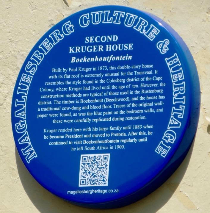 Second Kruger House Boekenhoutfontein Blue Plaque - Kathy Munro