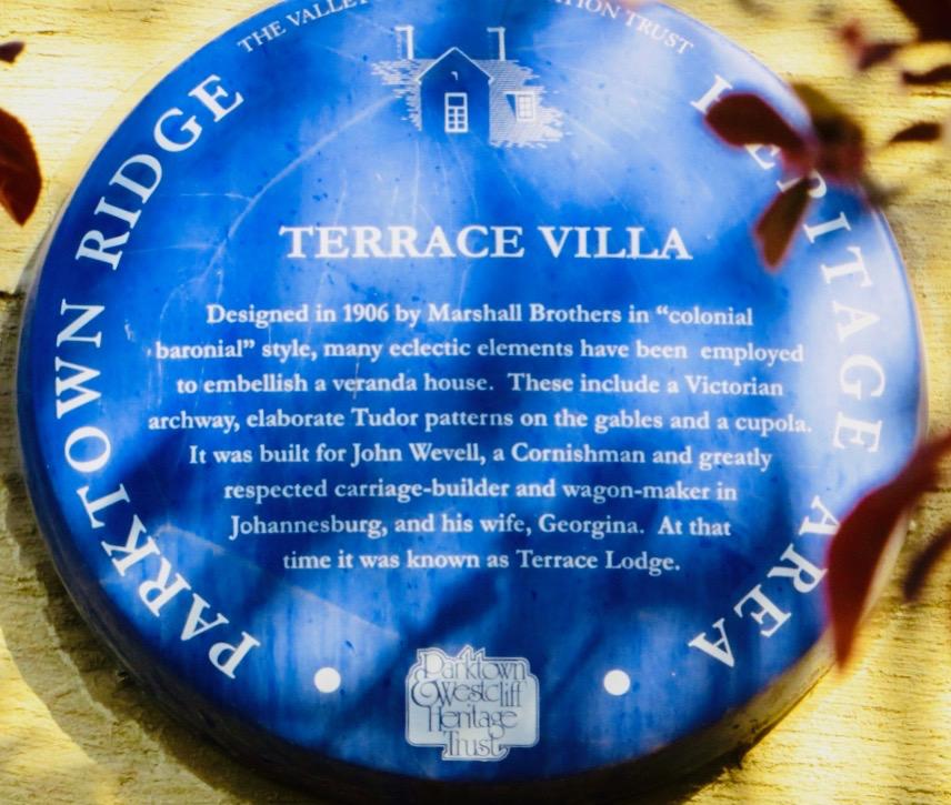 Terrace Villa Blue Plaque - Sourced by Kathy Munro