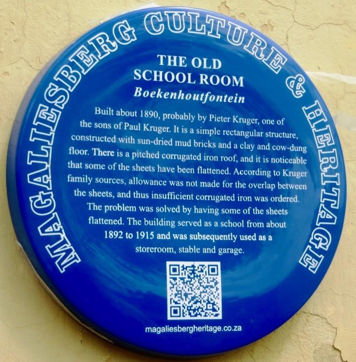 The Old School Room Boekenhoutfontein Blue Plaque - Kathy Munro