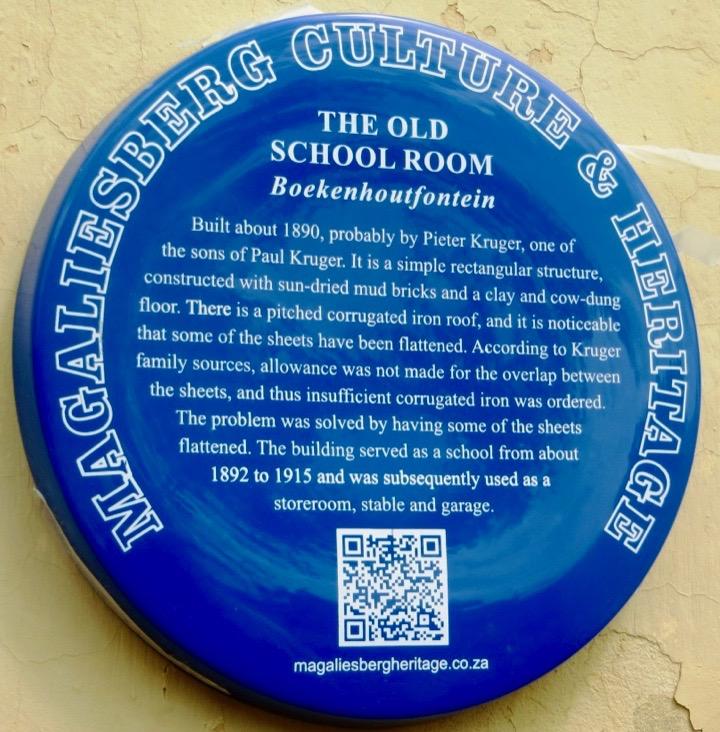 The Old School Room Boekenhoutfontein Blue Plaque - Kathy Munro The Old School Room Boekenhoutfontein Blue Plaque - Kathy Munro