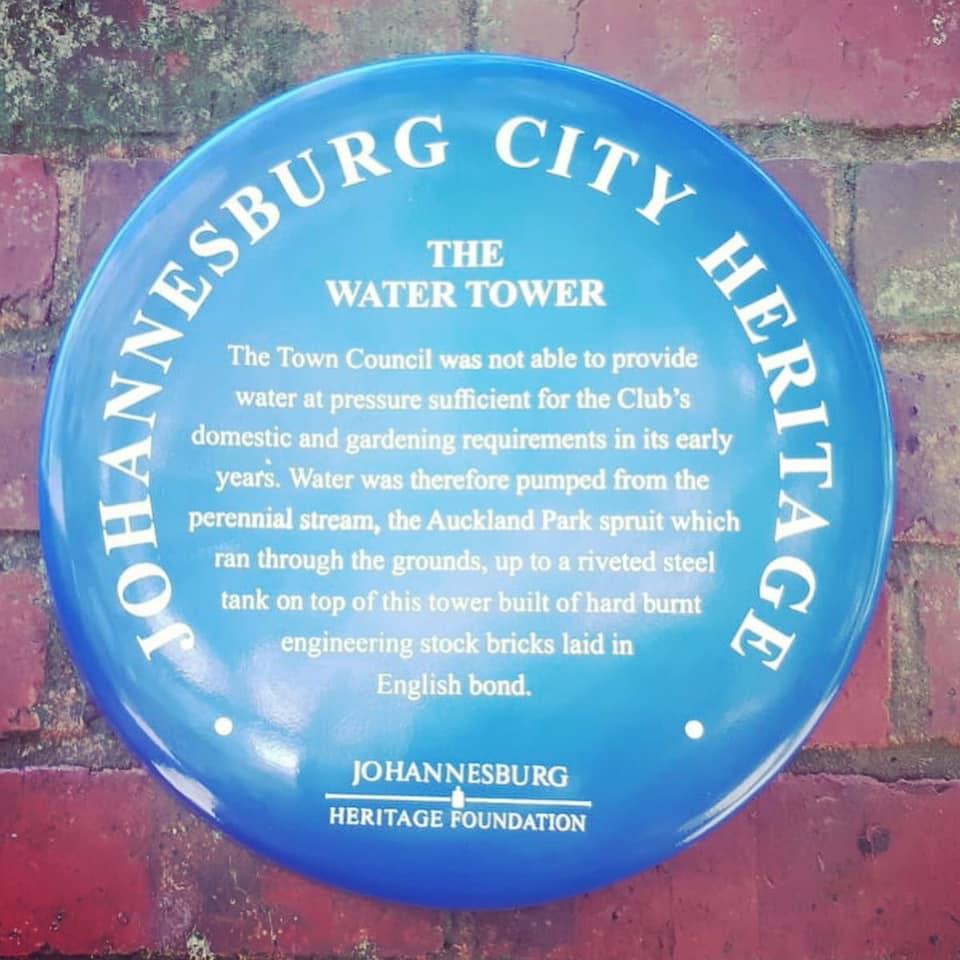 The Water Tower Blue Plaque Johannesburg Country Club - Johannesburg Heritage Foundation - 2021