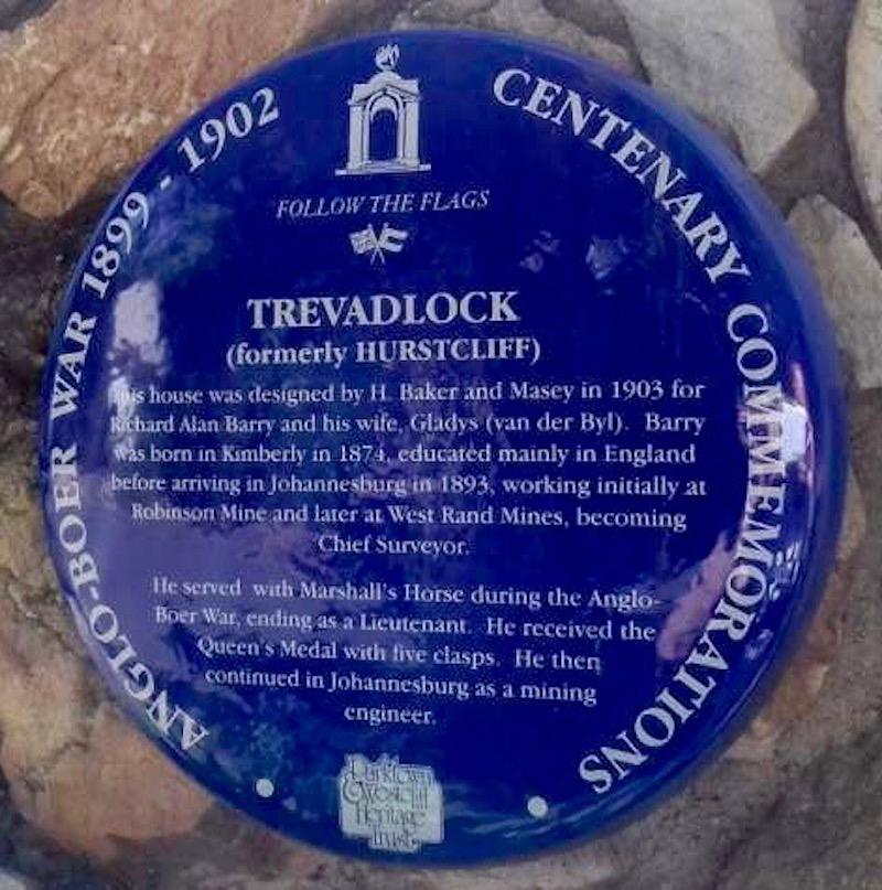Trevadlock formerly Hurstcliff Blue Plaque - Heritage Portal - 2017