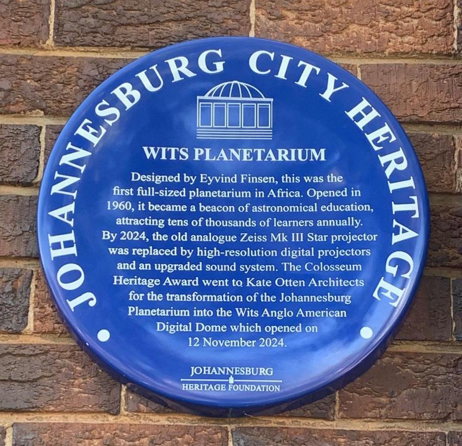 Wits Planetarium Blue Plaque - Kathy Munro - 2025