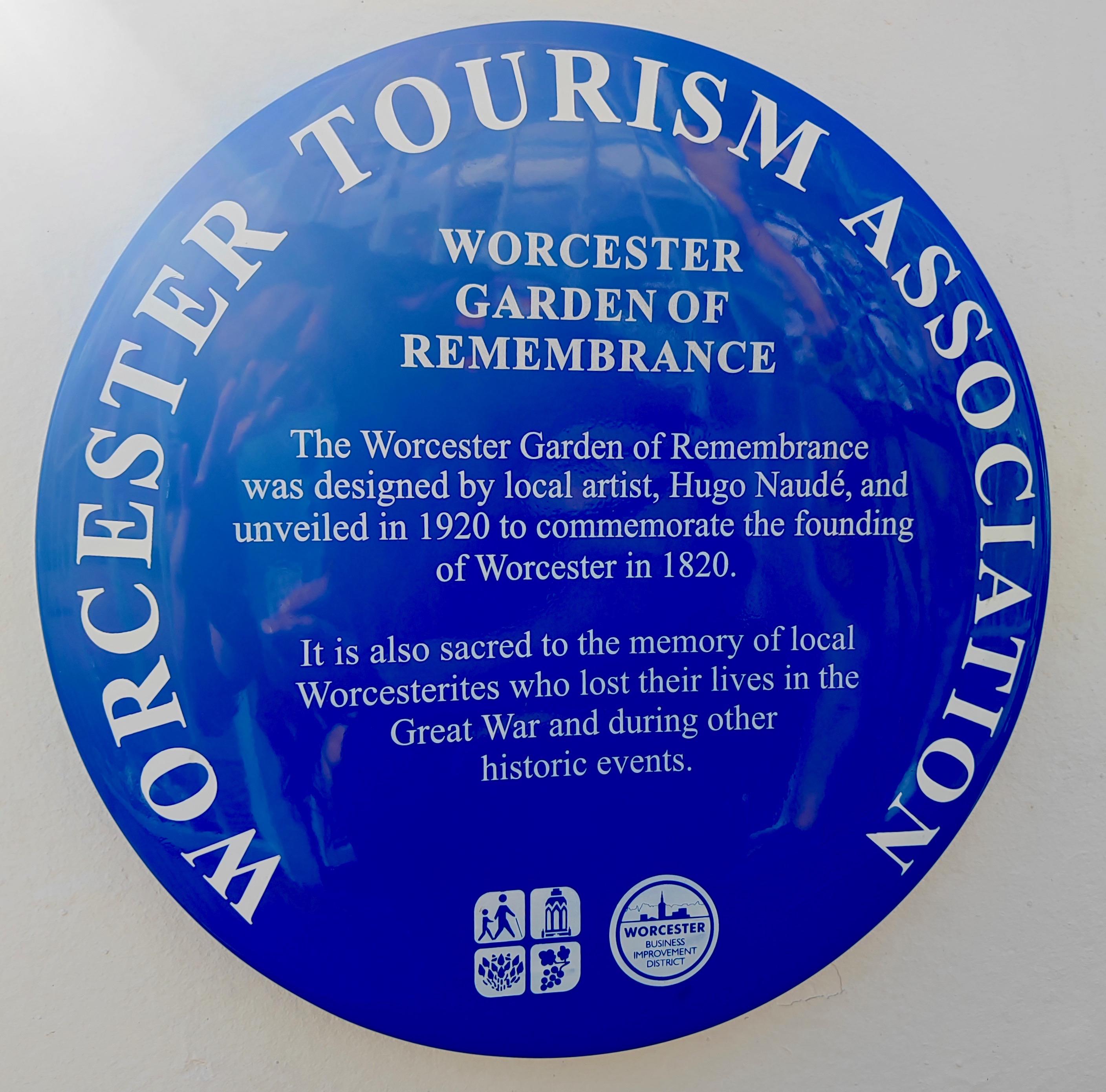 Worcester Garden of Remembrance Blue Plaque via Suzanne Scholtz