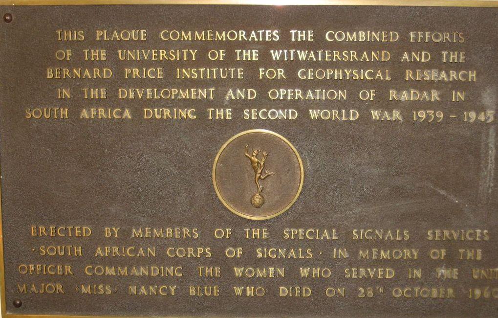 Radar Plaque at Wits via Brian Austin
