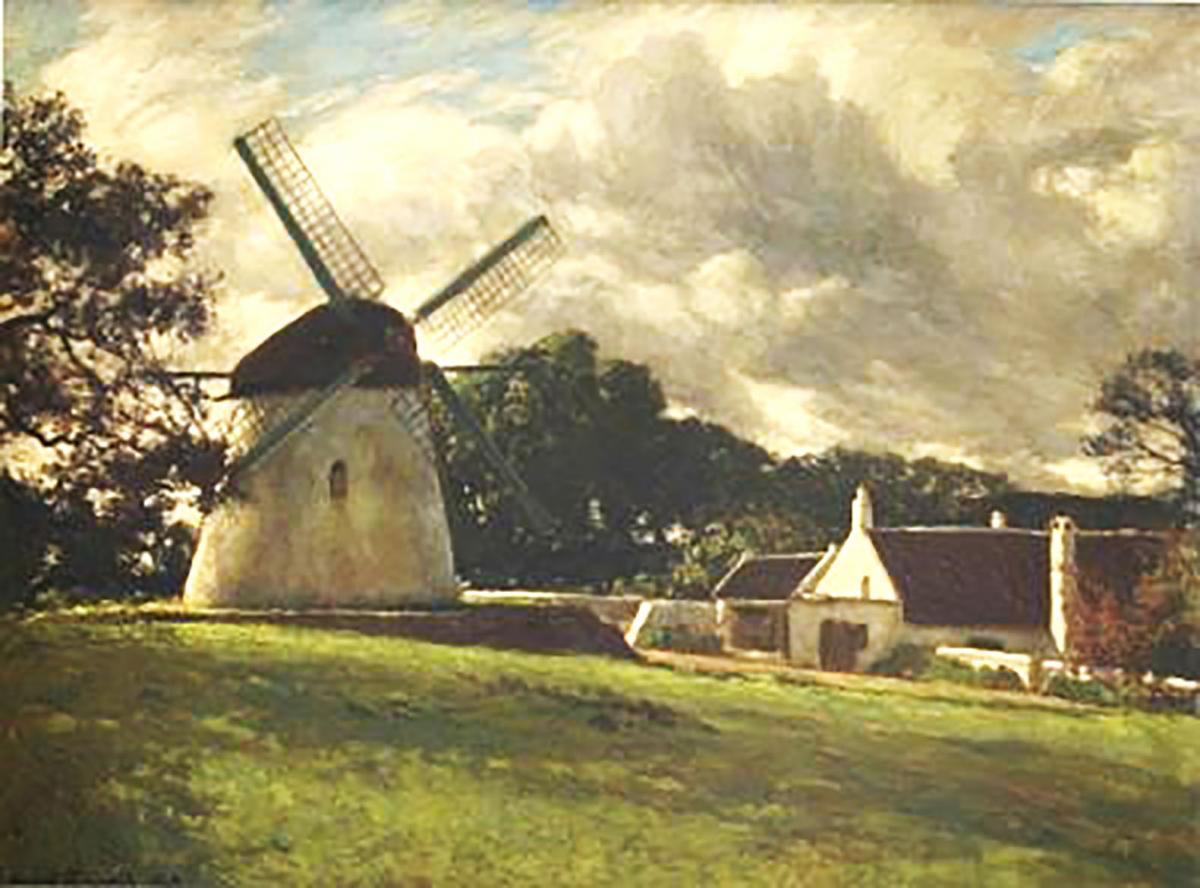 De Meule at right with Mostert's Mill at left by Edward Roworth