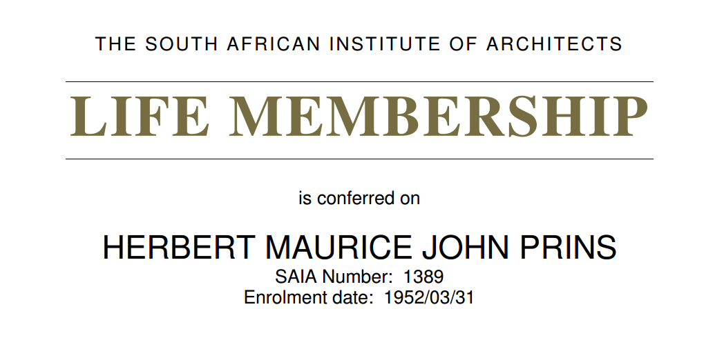 Herbert Prins Life Membership