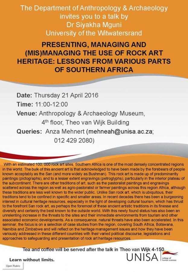 Rock Art Heritage Event UNISA - April 2016