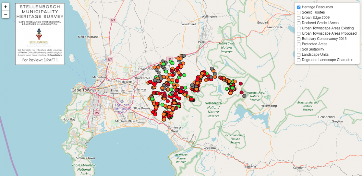 Screenshot of Stellenbosch Municipal Heritage Survey
