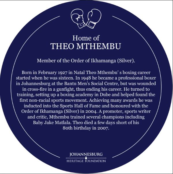 Theo Mthembu Blue Plaque Design