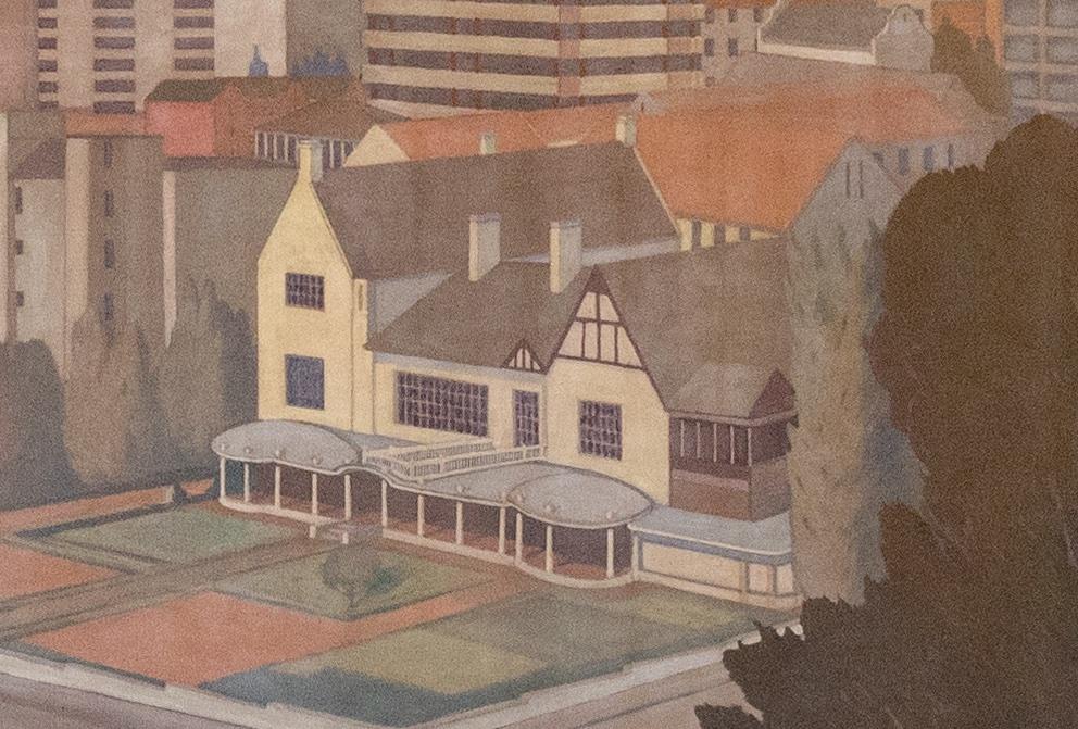 White gabled building Pierneef Painting of Johannesburg
